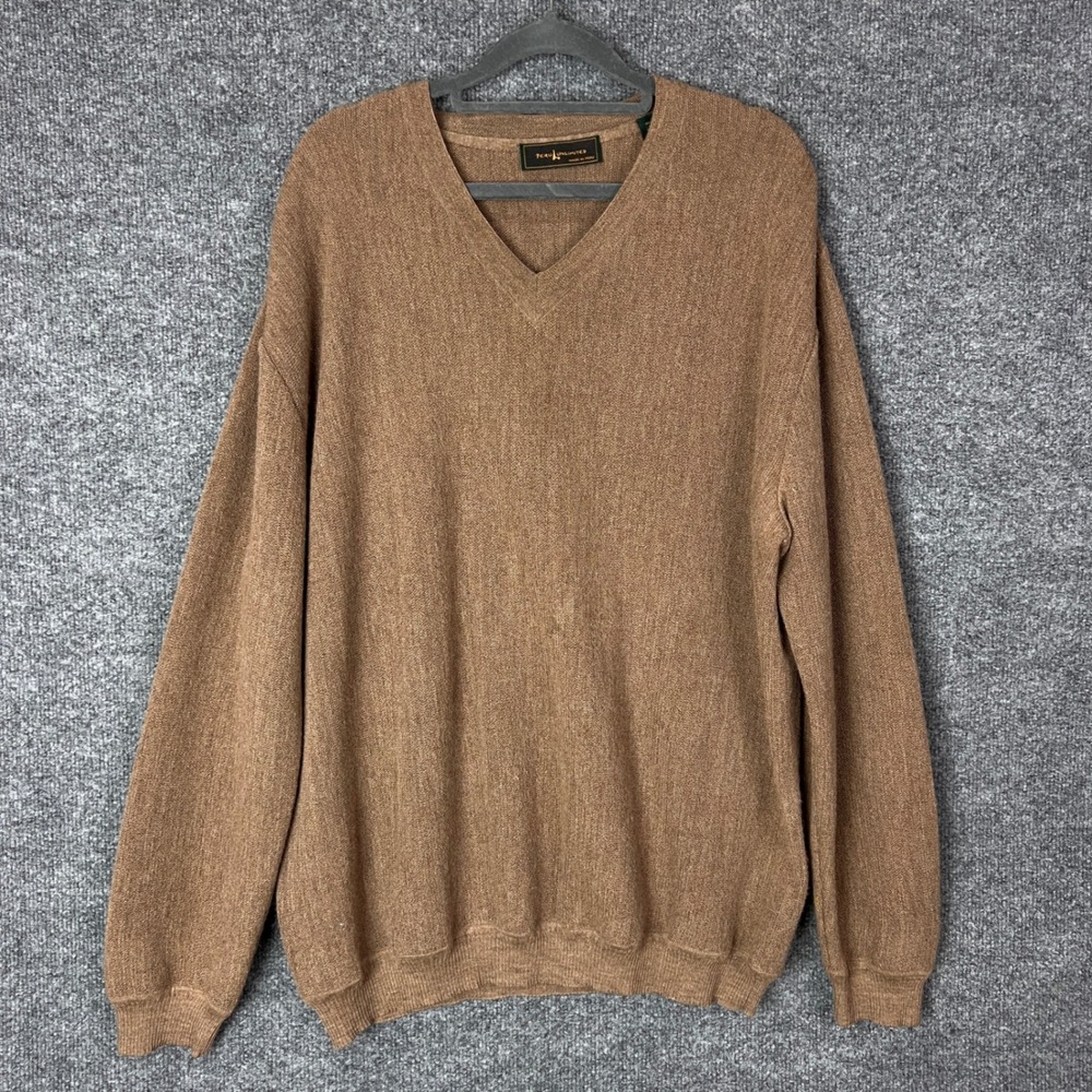 Peru Unlimited Mens V Neck Sweater Large‎ Brown Baby Alpaca Wool Blend XL